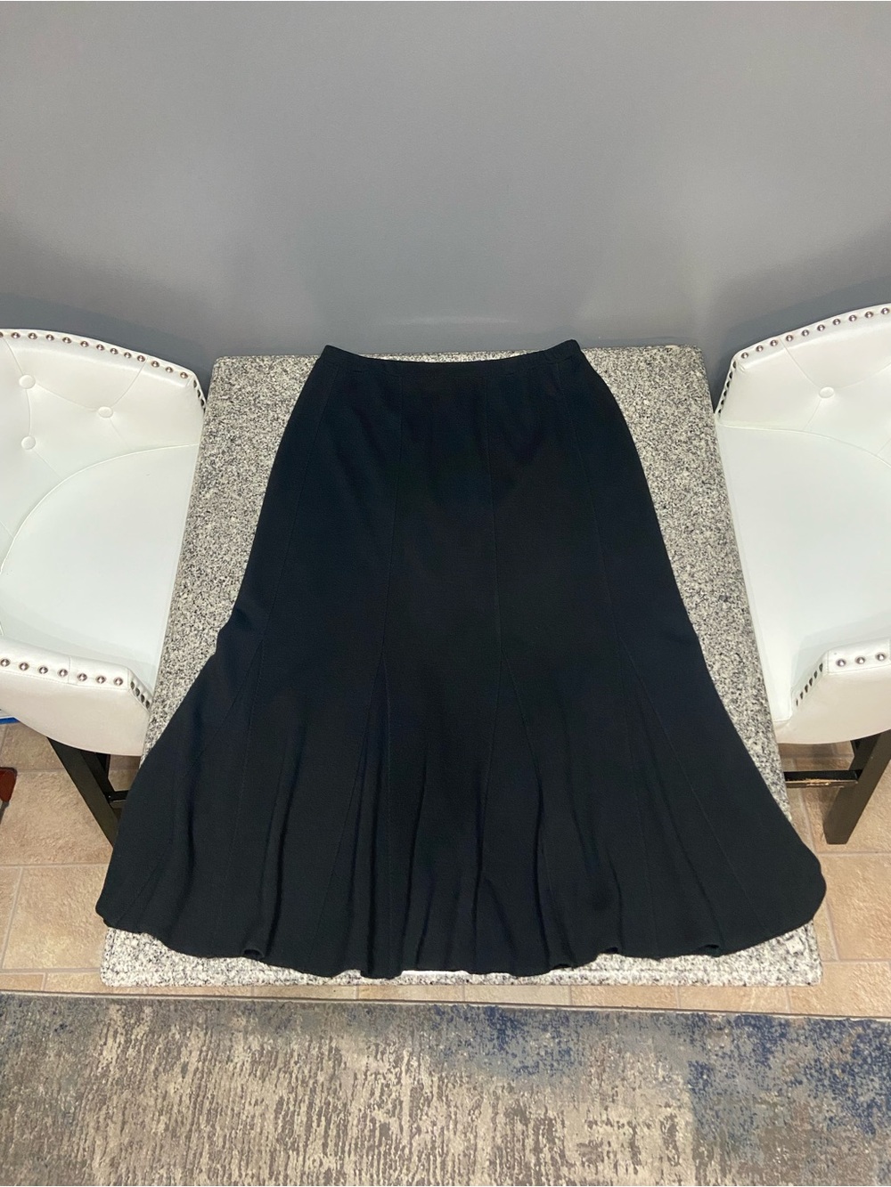 EILEEN FISHER Womens Long Black Trumpet Skirt Italian Wool Blend Flare Maxi  L